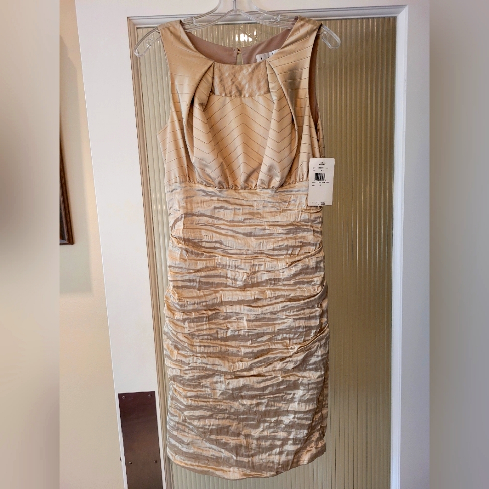 Couture Cocktail Dress By Nicole Miller, Gold Lame, Size 12.